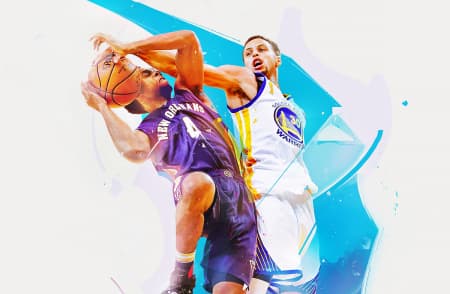 two men playing basketball