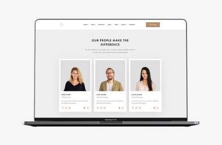 a webpage on a laptop with three profiles